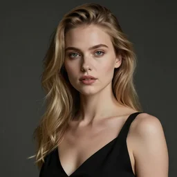 ultra detail, beautiful young woman, professionally retouched, blonde hair, black dress, moody, muted colors, artstation,