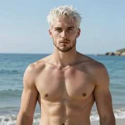 detailed cinematic wide shot of muscular attractive young man beard slim face symettrical face clean skin blue eyes white hair wearing sea clothes, ultra realistic, spring light, painting by gaston bussiere, craig mullins, j. c. leyendecker