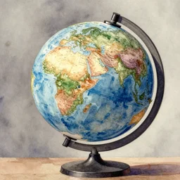 a globe, watercolor