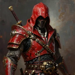 cthulhu assassin with red samurai steampunk amror, headshot, assassin's creed, oil painting, 3 d art, perfect lighting, 4 k