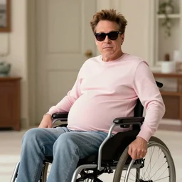 movie poster for weekend at bernie's 3, hilariously pregnant robert downey jr in a wheelchair with dark sunglasses, bernie gets pregnant, bernie goes to a casino, comedic movie poster for weekend at bernie's 3, cinematic lighting with chris rock