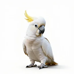 chibi cockatoo, photorealistic wildlife photography, full body, isolated on a pure white background, centered, entire subject in frame, sharp focus, soft studio lighting