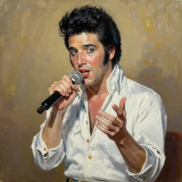 “an oil painting of bob dylan doing an impression of Elvis”