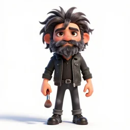 grizzled makeup artist with brushes, stylized pixar-style 3d render, full body, standing, isolated on a pure white background, centered, whole figure in frame, sharp focus, studio lighting