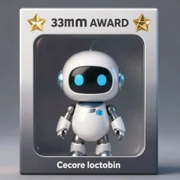 cute little robot inside action-figure box, sleek design, 33mm, award winning photo