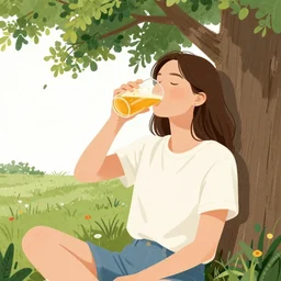 “ girl drinking a beer under a tree, illustration by evan m. cohen ”
