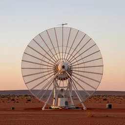 multiple radial shaped, electrostatic atmospheric water condenser and collector, nikoa tesla antenna array technology, in the red australian desert, dawn's natural light, high quality photograph, shallow depth of field, simple composition, symmetrical, golden ratio, anemometer