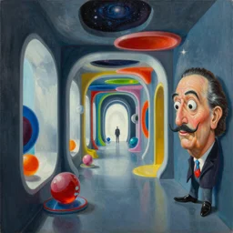 an extremely high quality hd surrealism painting of a 3d galactic neon complimentary-colored cartoon surrealism melting optically illusiony high-contrast zaha hadid futuristic complex hallway by kandsky and salvia dali the third, salvador dali's much much much much more talented painter cousin, clear shapes, 8k, realistic shading, ultra realistic, super realistic