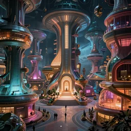 hyperdetailed concept art of a elaborate sprawling future colorful museum, very detailed, volumetric lighting, moody, ambiance