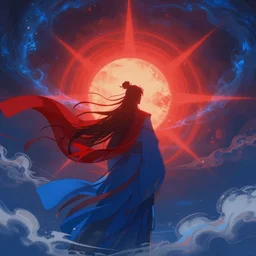 crimson and azure become as the sun; detailed, best on artstation, cgsociety, wlop, cosmic, epic, masterpiece