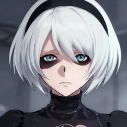 A close-up anime portrait of Ssunbiki as 2B from NieR: Automata, by Stanley Artgerm Lau, WLOP, Rossdraws, James Jean, Andrei Riabovitchev, Marc Simonetti, and Sakimichan, tranding on artstation