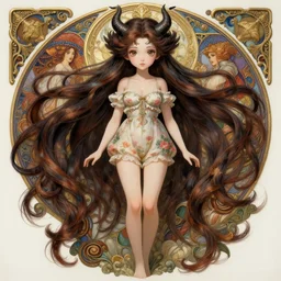 cute demoness with a beautiful face and eyes, long hair, wearing a flowery romper, long legs, fantasy, intricate, full body shot, sexy, highly detailed, digital painting, artstation, concept art, wallpaper, smooth, sharp focus, realistic photo by artgerm and greg rutkowski and alphonse mucha
