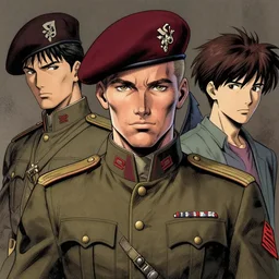 beautiful portrait commission military clothes maroon beret. Atmospheric. Character design by charlie bowater, ross tran, artgerm, and makoto shinkai, detailed, inked, western comic book art. male anthro!!! fruit bat shark hybrid