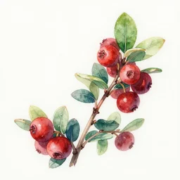 lingonberry plant, watercolor