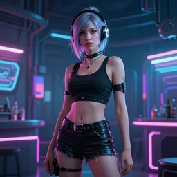 Neon cyberpunk underground club girl. Сoncept art, Dan Mumford, Greg Rutkowski, Quixel Megascans, octane render, 16k, 8k, photoillustration, RTX