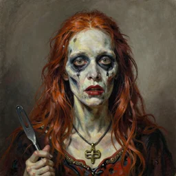 centered detailed portrait of a zombie fortune teller by Robert Antoine Pinchon. detailed painting