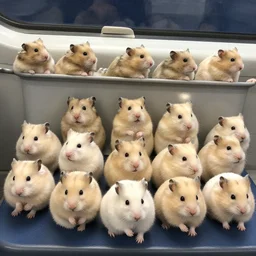 detailed photo of a hamster, sitting on a seat in a train, various poses, wide shot, unedited, soft light, sharp focus, 8 k