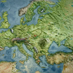 well drawn highly detailed map of a large fantasy continent, defined with mountains forests cities and roads, oil painting