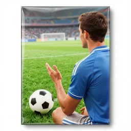 glossy old advertising poster of a a man watching a soccer match from the stands, horror, drawn comic by junji ito, pastels, gradient,