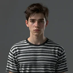 potrait of an androgynous teenager, he wear a stripped shirt, digital art, mysterious, sharp focus, concept art, trending on artstation, octane render