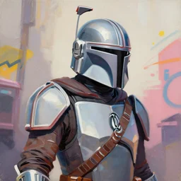 greg manchess portrait painting of the mandalorian as overwatch character, medium shot, asymmetrical, profile picture, organic painting, sunny day, matte painting, bold shapes, hard edges, street art, trending on artstation, by huang guangjian and gil elvgren and sachin teng