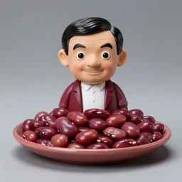 a dish of beans that looks like mr bean, sigma 8 5 mm, studio lighting