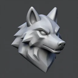 wolf head, stylized stl, 3 d render, hearthstone style
