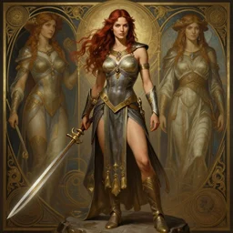 full body photograph of lucy lawless as xena, deep focus, intricate, elegant, highly detailed, digital painting, artstation, concept art, matte, sharp focus, illustration, d & d, fantasy, hearthstone, art by artgerm and greg rutkowski and alphonse mucha