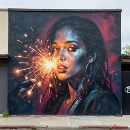 strange sparks as graffiti mural by lee, masterpiece, trending on artstation