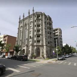 a google streetview of a suburb in the style of brutalist architecture in the style of gothic architecture in the style of minimalistic architecture trending on artstation deviantart pinterest detailed realistic hd 8 k high resolution