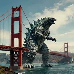 godzilla attacking the golden gate bridge