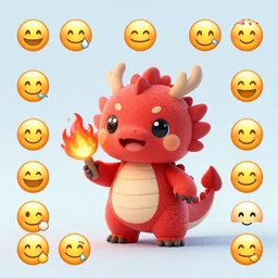 the most cutest adorable happy picture of a dragon, tiny firespitter, kawaii, chibi style, Dra the Dragon, tiny red dragon, adorably cute, enhanched, stuffed dragon, deviant adoptable, digital art Emoji collection