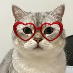 a photorealistic cat taking a selfie wearing heart shaped glasses