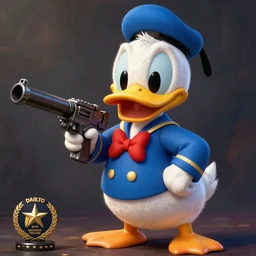epic portrait anthropomorphic donald duck with a machine gun