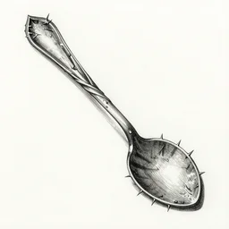 a thorny spoon, twisted, alchemical drawing, ink on paper, anatomical drawing, durero, 8 k, intricate, highly detailed,