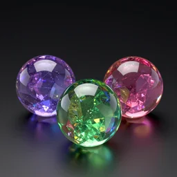 colorful beautiful 3 d crystal balls, volumetric dramatic light, dark black background, sharp focus, highly realistic, octane render, art by greg rutsowski