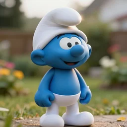 close - up photo of a real life smurf, f 1. 4, garden, golden ratio, rim light, top light, overcast day