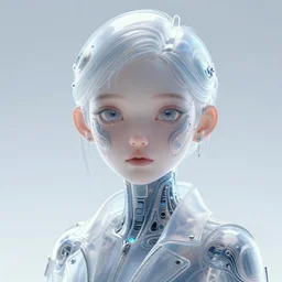 classy elegant sophisticated very up close portrait of a cute dainty translucent plastic cyborg girl, cyber future jacket, ultra detailed wire decoration, big eye, fantasy art by nixeu and guweiz and ilya kuvshinov, sleek curves, intricate sharp focus, trending on artstation hq, deviantart, pinterest, unreal engine 5, 4 k uhd image