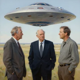 painting of ufo encounter experiencer, charles abel corwin, frank lloyd wright, don ivan punchatz, highly detailed, hyper realism, sharp focus