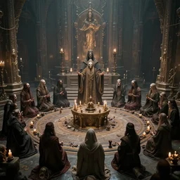 hyper-detailed photo of a sacred undead ceremony, 8k, ultra detail, hyperrealism, science-fantasy, concept art, cinematic accent lighting, photographic, soft light, divine proportion, hyper-detailed