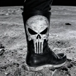 boot heel print on the lunar surface look like the punisher symbol