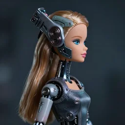 a barbie doll with cybernetic enhancements, scifi character portrait by greg rutkowski, esuthio, craig mullins, 1 / 4 headshot, cinematic lighting, dystopian scifi gear, gloomy, profile picture, mechanical, half robot, implants, steampunk
