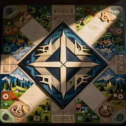 symmetrical, abstract, highly - detailed board game monomark logo