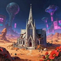 a beautiful hyperdetailed anime illustration of chapel unfinished building by antoine predock, extraterrestial wilderness gem desert apocalyptic nature tokyo neon signs fantasy vaporwave nightsky tron lake vice city poppy steampunk san andreas anime landscape, archdaily, wallpaper, highly detailed, trending on artstation.