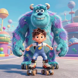 roller blades monster, animation, movie poster pixar by disney, award winning movie, big production