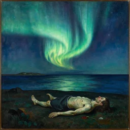 painting by mikalojus konstantinas ciurlionis, bosch, arnold bocklin. island of the dead, aurora borealis