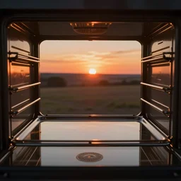 first person in oven watching beautiful sunset