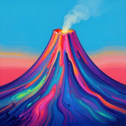 volcano made out of colorful generative synthwave art, neon, contemporary, integral painting, by frank stella, by william weege, by eduardo paolozzi