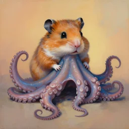painting of a hybrid between an octopus and a hamster, by zdzislaw beksinski, by lewis jones, mattias adolfsson, cold hue's, warm tone gradient background, concept art, digital painting