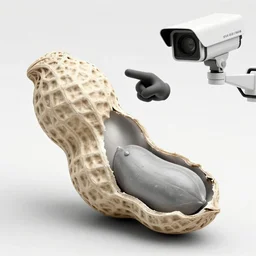 A real sized peanut being pointed at by the special forces, security camera, black and white, detailed, realistic, 4k
